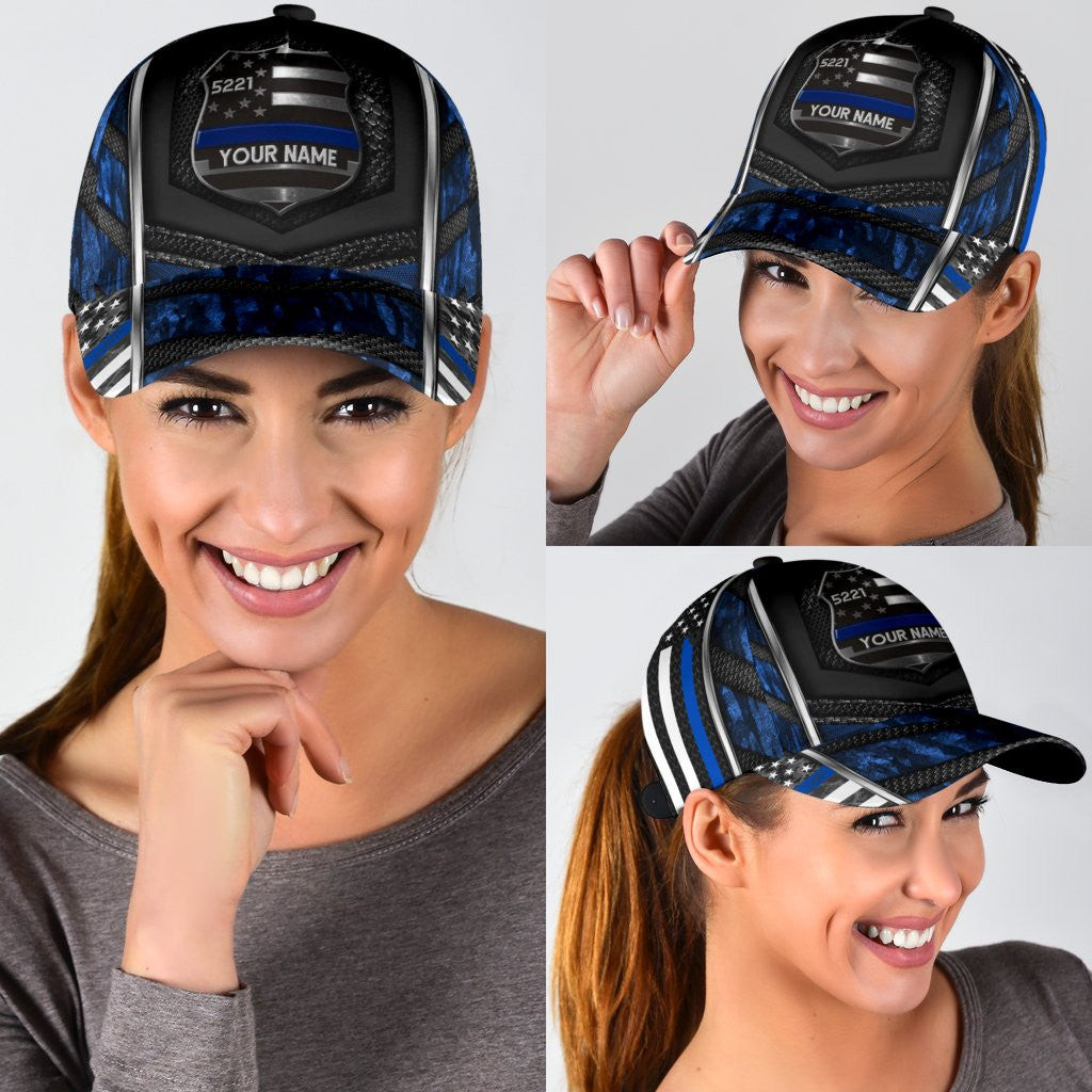 Adeenyc Personalized Police Proudly Served All Over Print Classic Cap Trucker Hats Custom Hats Gifts For Men & Women