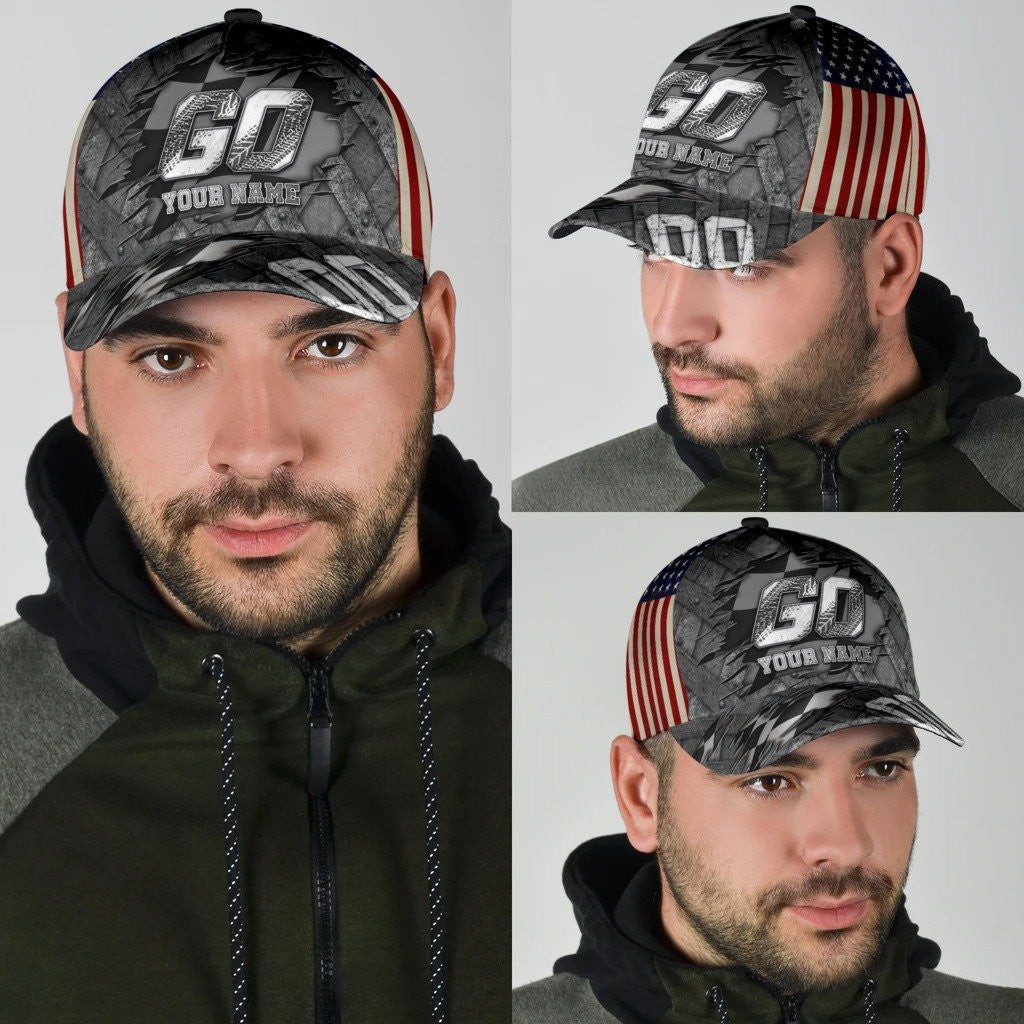 Adeenyc Personalized Racing Go All Over Print Classic Cap Personalized Name Trucker Hats Custom Hats Gifts For Men & Women