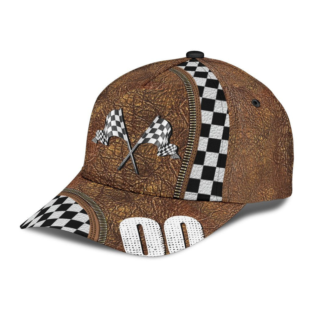 Adeenyc Personalized Racing Leather Pattern All Over Print Classic Cap Personalized Number Trucker Hats Custom Hats Gifts For Men & Women