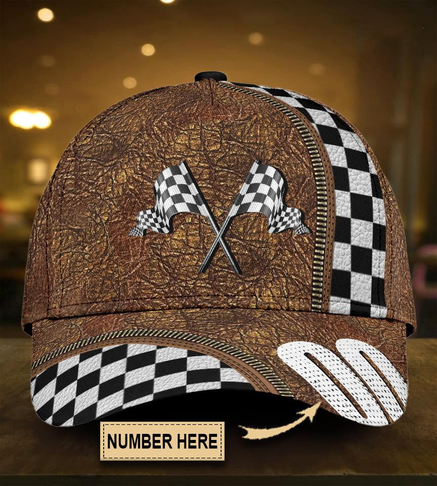 Adeenyc Personalized Racing Leather Pattern All Over Print Classic Cap Personalized Number Trucker Hats Custom Hats Gifts For Men & Women