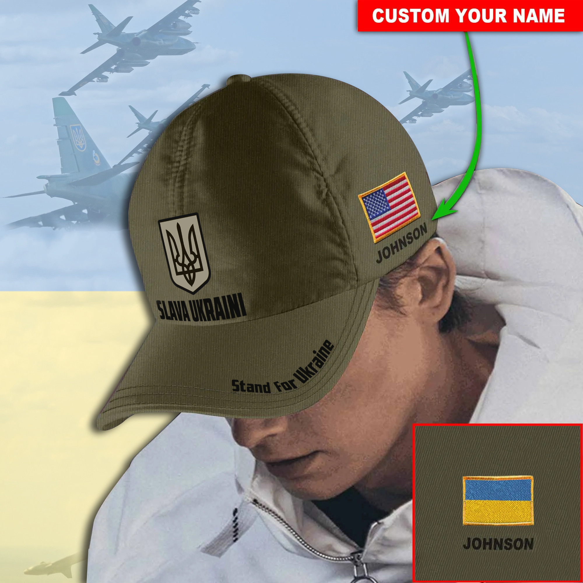Adeenyc Personalized Slava Ukraini American Stand For Ukraine Hat Support Ukraine Merchandise Trucker Hats Custom Hats Gifts For Men & Women