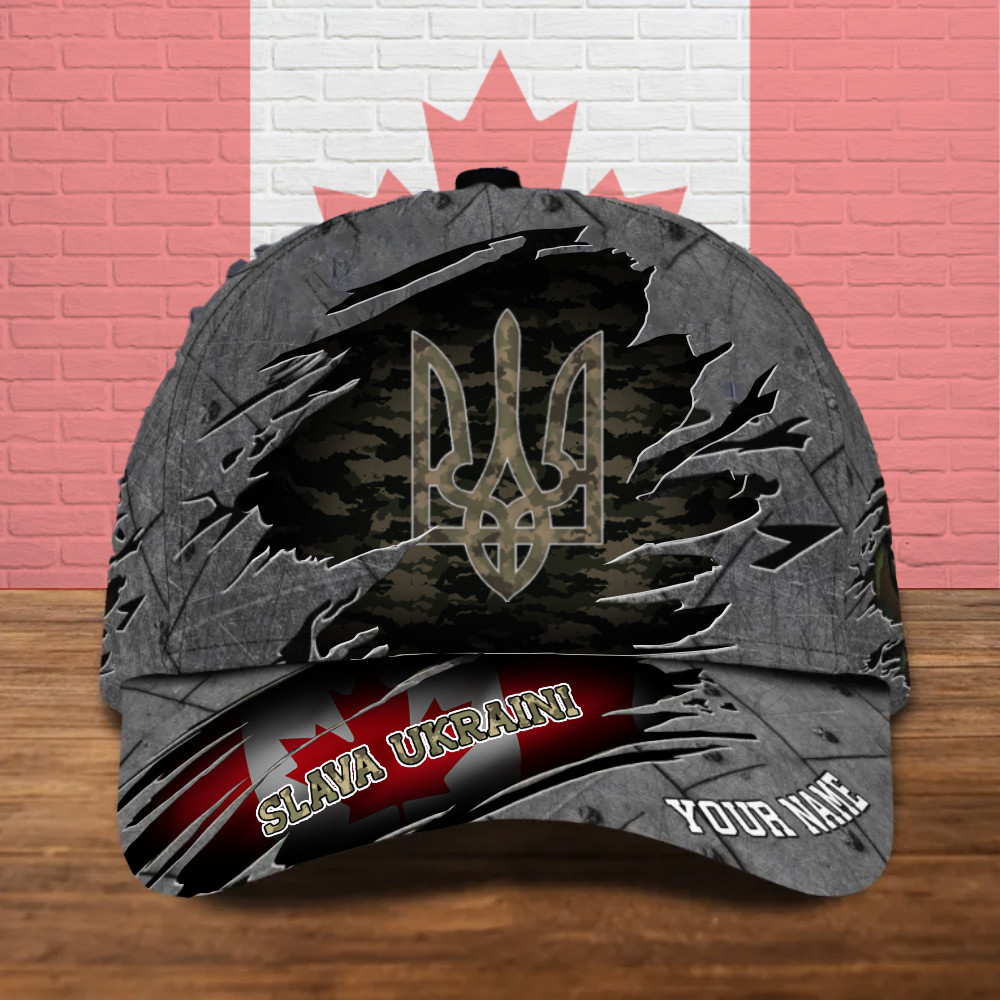 Adeenyc Personalized Slava Ukraini Canadian Flag Camo Hat Support Ukraine Military Merch Cap Trucker Hats Custom Hats Gifts For Men & Women