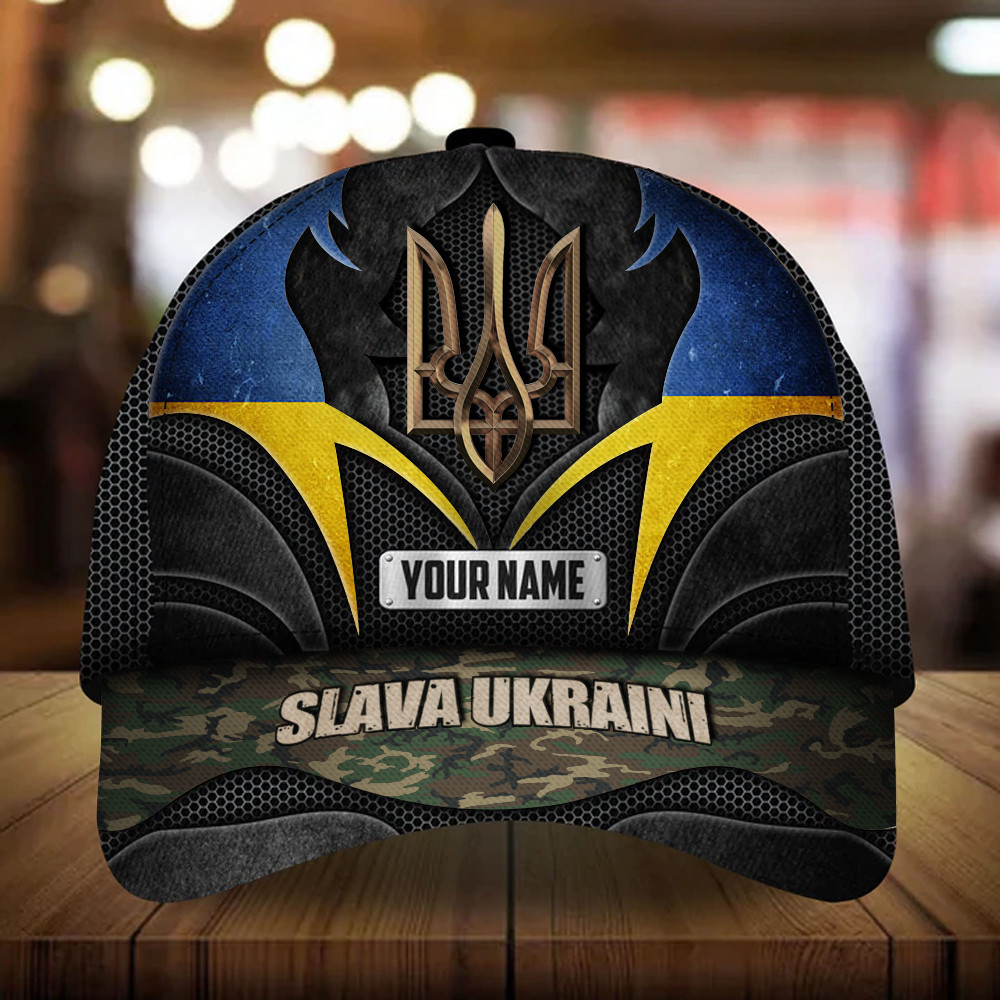 Adeenyc Personalized Slava Ukraini Trident Ukraine Hat Ukraine Flag Camo Merch Trucker Hats Custom Hats Gifts For Men & Women