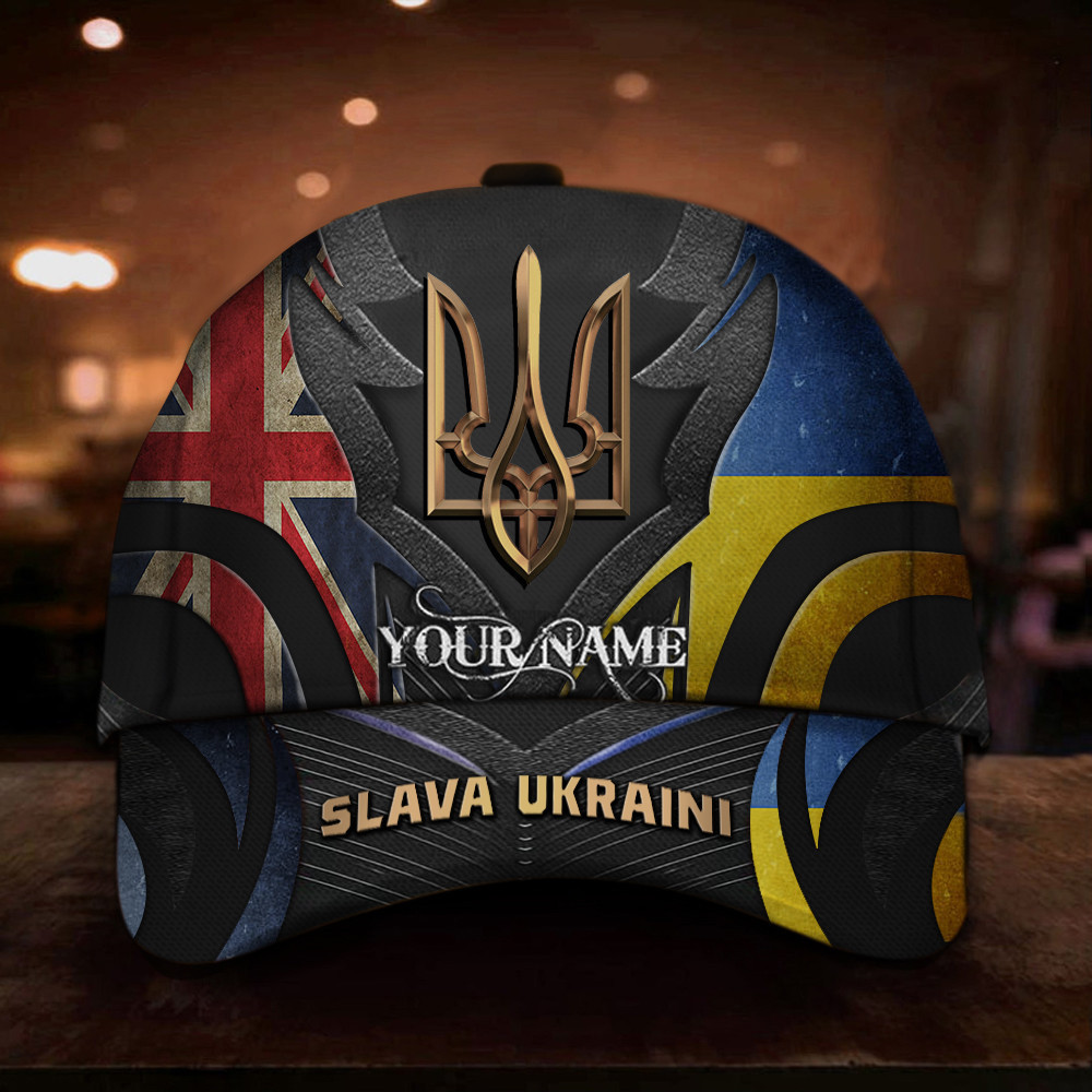 Adeenyc Personalized UK Stands With Ukraine Slava Ukraini Hat UK Ukraine Flag Merch Trucker Hats Custom Hats Gifts For Men & Women