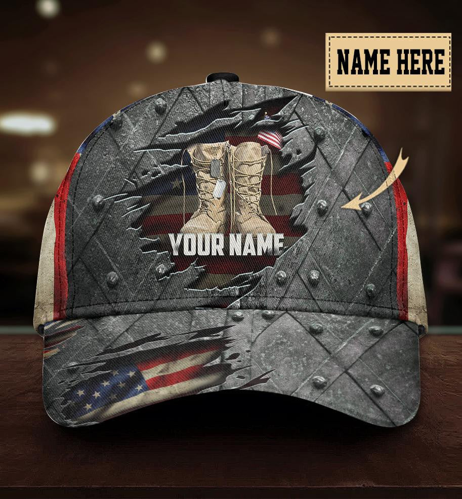 Adeenyc Personalized Veteran Crack Pattern Personalized Name All Over Print Classic Cap Trucker Hats Custom Hats Gifts For Men & Women