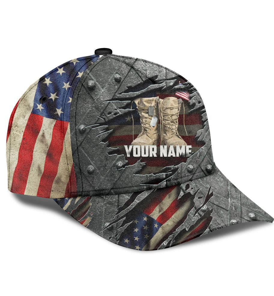 Adeenyc Personalized Veteran Crack Pattern Personalized Name All Over Print Classic Cap Trucker Hats Custom Hats Gifts For Men & Women