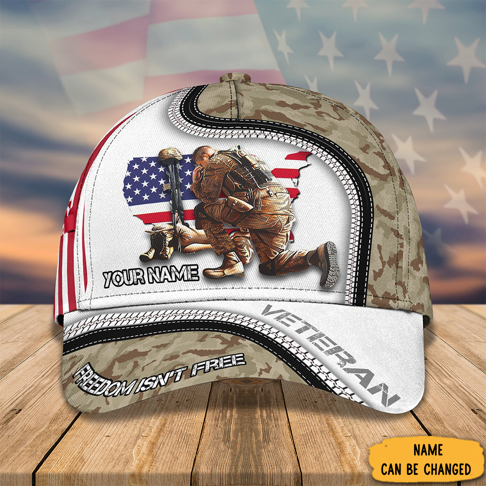 Adeenyc Personalized Veteran Freedom Isn't Free Hat Patriotic Honor Veterans Day 2023 Gifts Trucker Hats Custom Hats Gifts For Men & Women