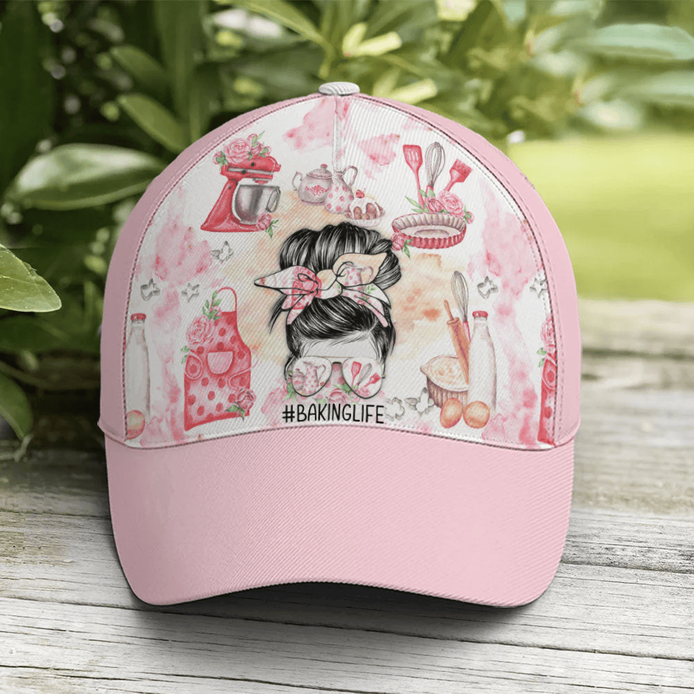 Adeenyc Pinky Baking Life Bun Hair Mom Baseball Cap Trucker Hats Custom Hats Gifts For Men & Women