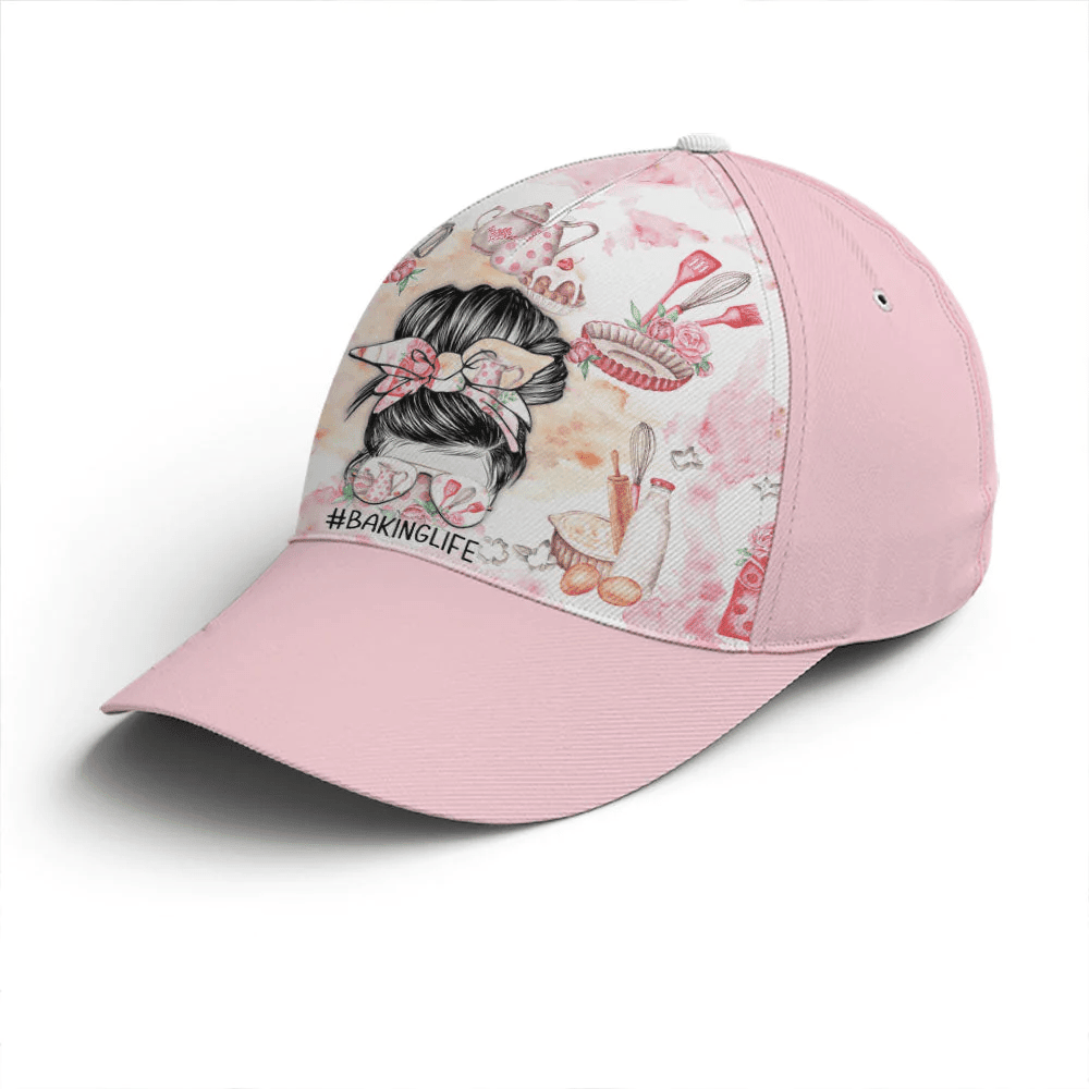 Adeenyc Pinky Baking Life Bun Hair Mom Baseball Cap Trucker Hats Custom Hats Gifts For Men & Women