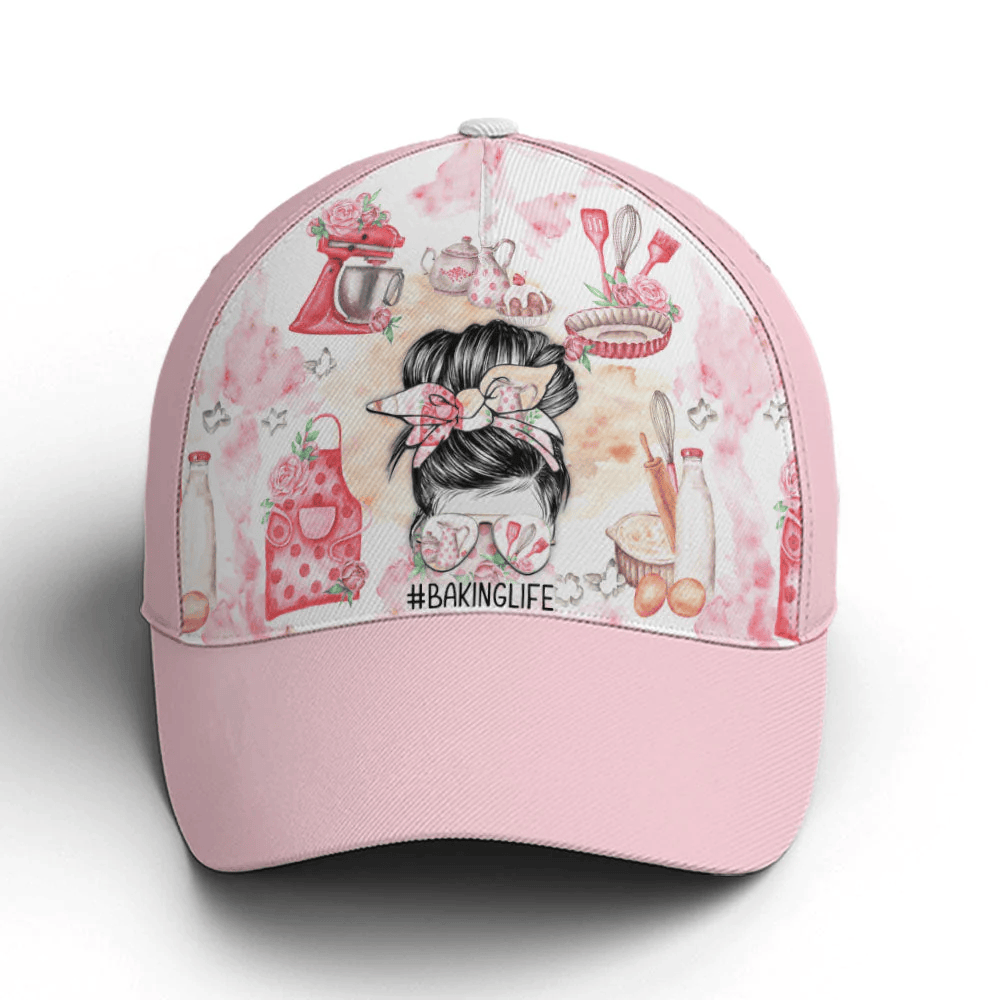 Adeenyc Pinky Baking Life Bun Hair Mom Baseball Cap Trucker Hats Custom Hats Gifts For Men & Women