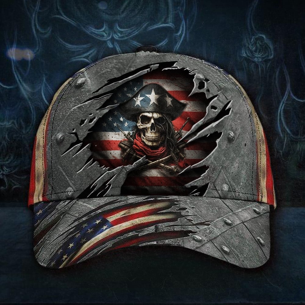 Adeenyc Pirate Skull American Flag Hat Vintage Old Retro Patriotic Cool Pirate Skull Cap For Men Trucker Hats Custom Hats Gifts For Men & Women