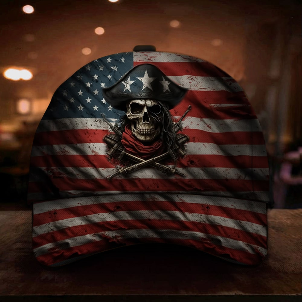 Adeenyc Pirate Skull American Hat Vintage Old Retro Patriotic Cool Pirate Cap Trucker Hats Custom Hats Gifts For Men & Women