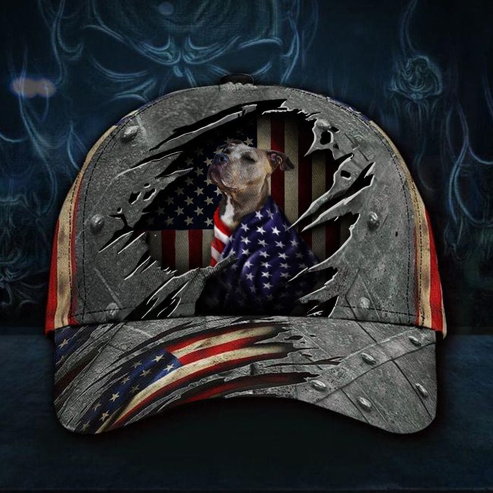 Adeenyc Pitbull And American Flag Classic Cap Honor USA Flag Hat Independence Day Gift Ideas For Relatives Trucker Hats Custom Hats Gifts For Men & Women