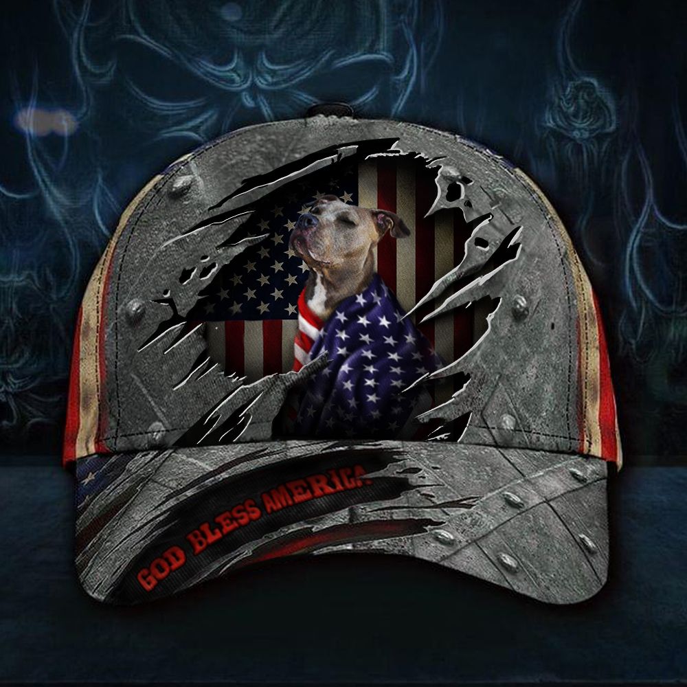 Adeenyc Pitbull Patriot God Bless America Cap Honor USA Flag Hat Happy Independence Gift Items Trucker Hats Custom Hats Gifts For Men & Women