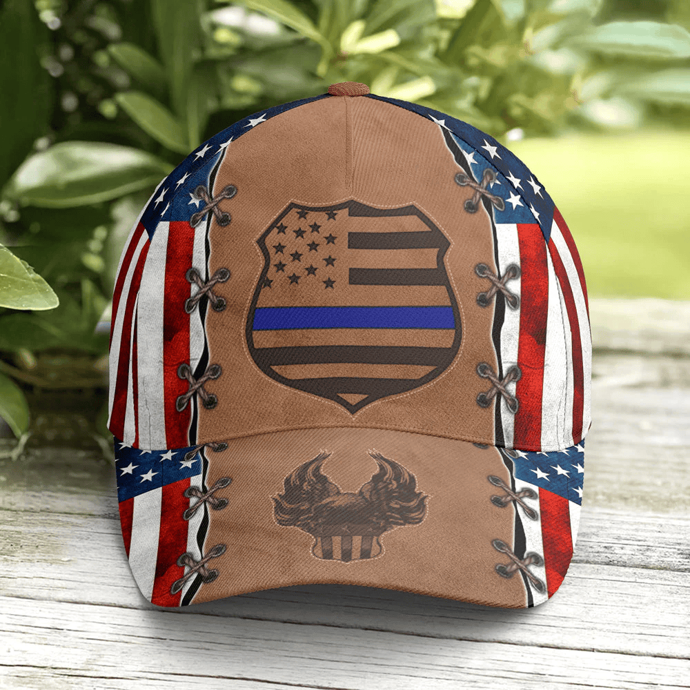 Adeenyc Police US Flag Classic Leather Baseball Cap Trucker Hats Custom Hats Gifts For Men & Women