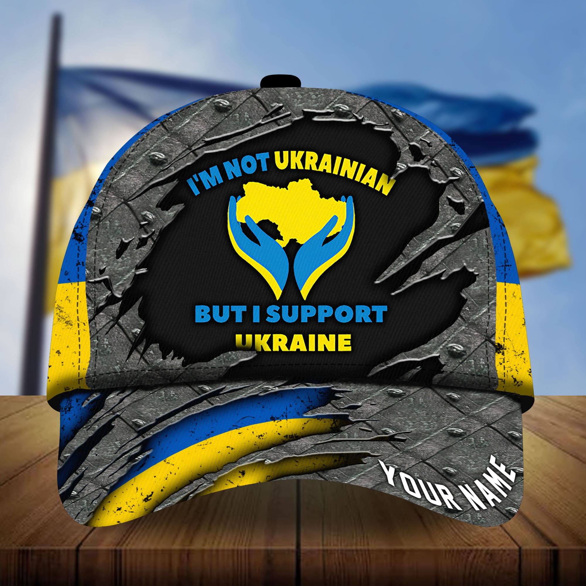 Adeenyc - Premium Metal American Support Ukraine 3D Hats Personalized Name Custom Name Trucker Hats Custom Hats Gifts For Men & Women