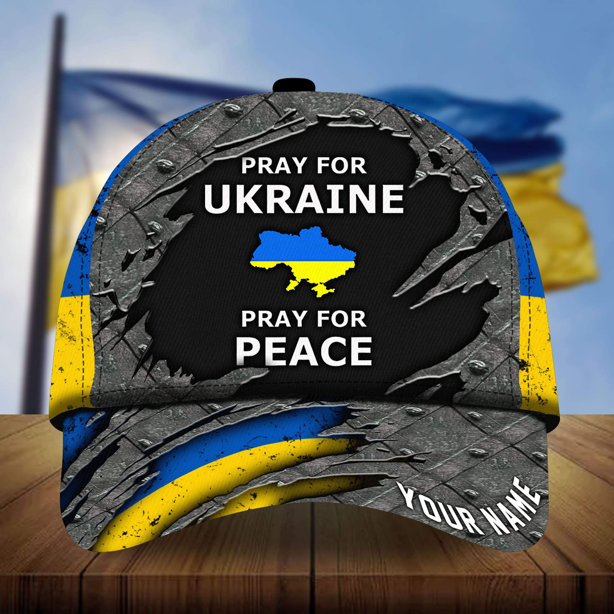 Adeenyc - Premium Metal American Support Ukraine 3D Hats Personalized Name Custom Name Trucker Hats Custom Hats Gifts For Men & Women