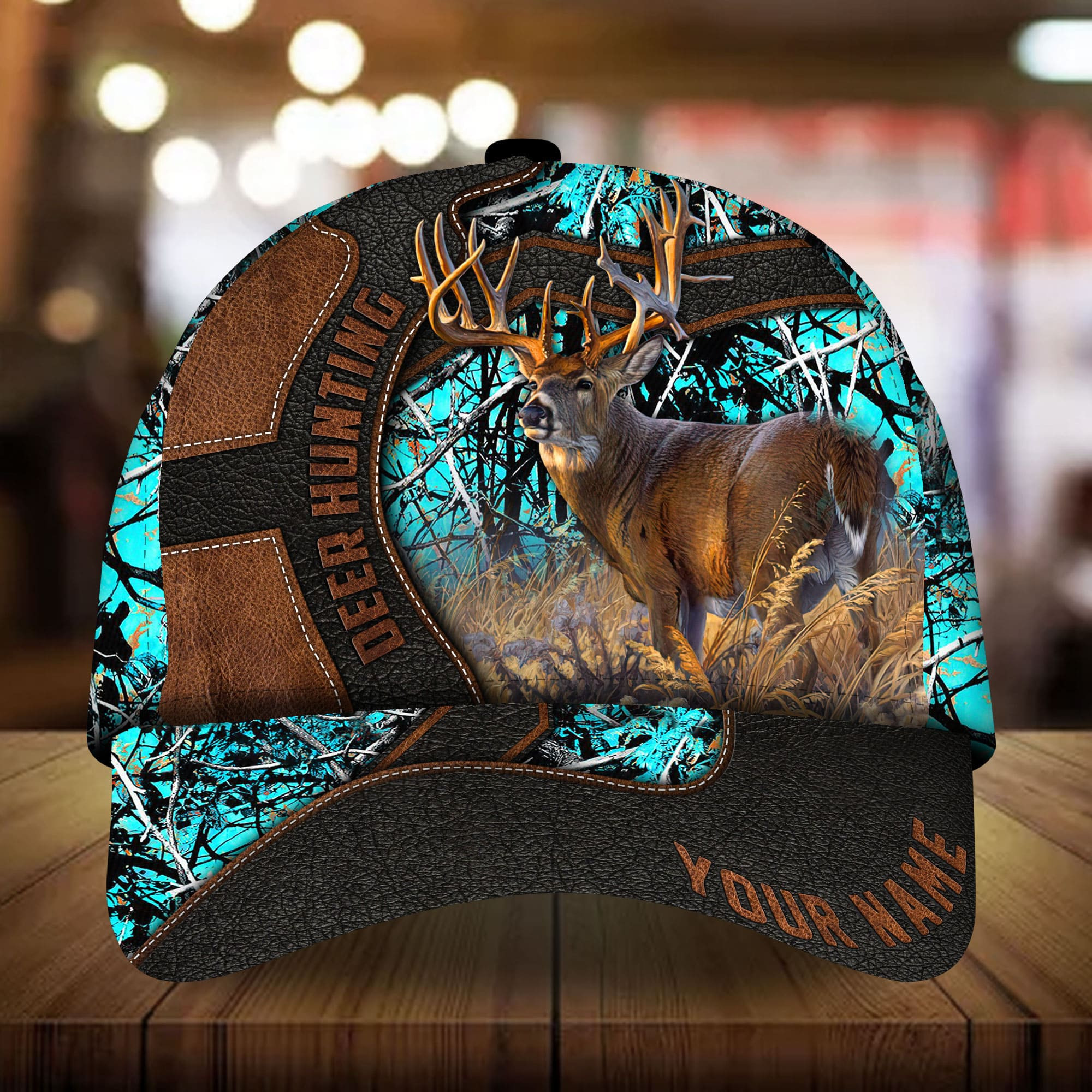 Adeenyc - Premium Unique Leather Deer Hunting 3D Hats For Lover Multicolor Personalized Name Custom Name Trucker Hats Custom Hats Gifts For Men & Women