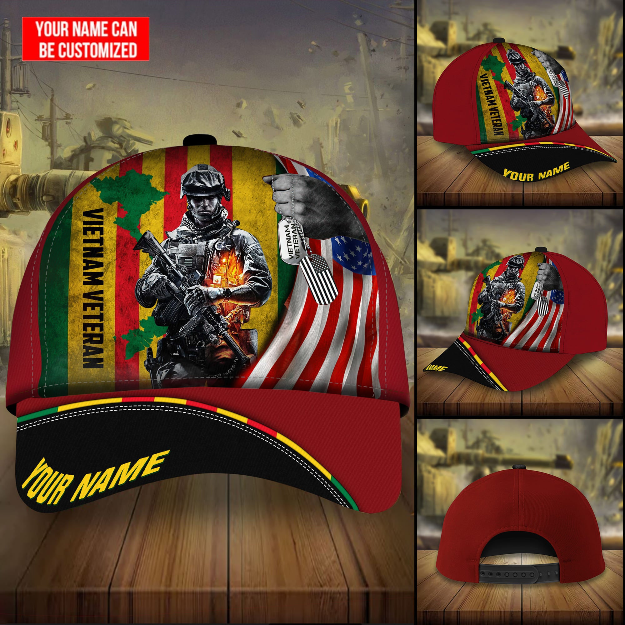 Adeenyc - Premium Vietnam Veteran Warrior 3D Hats Personalized Name Custom Name Trucker Hats Custom Hats Gifts For Men & Women