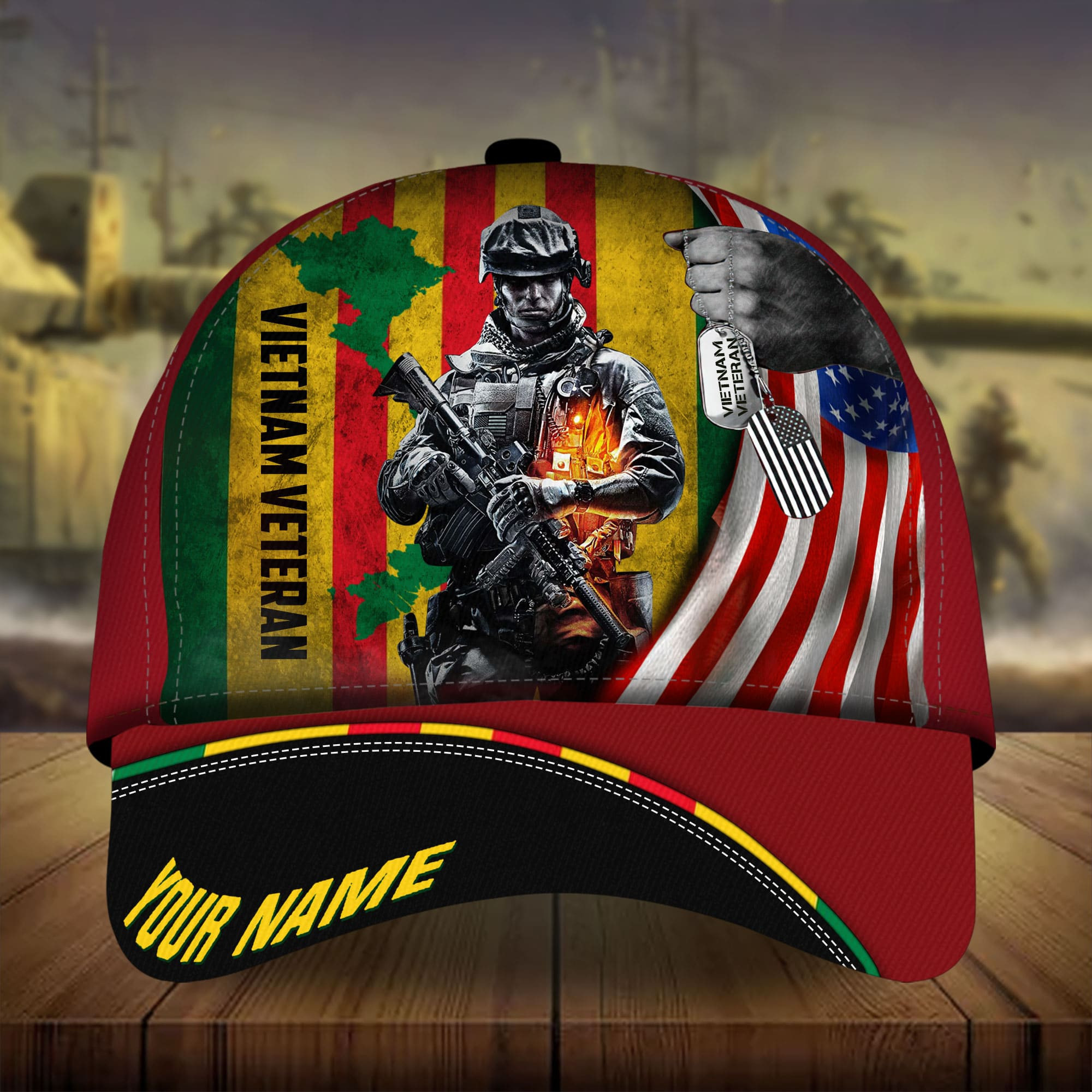 Adeenyc - Premium Vietnam Veteran Warrior 3D Hats Personalized Name Custom Name Trucker Hats Custom Hats Gifts For Men & Women