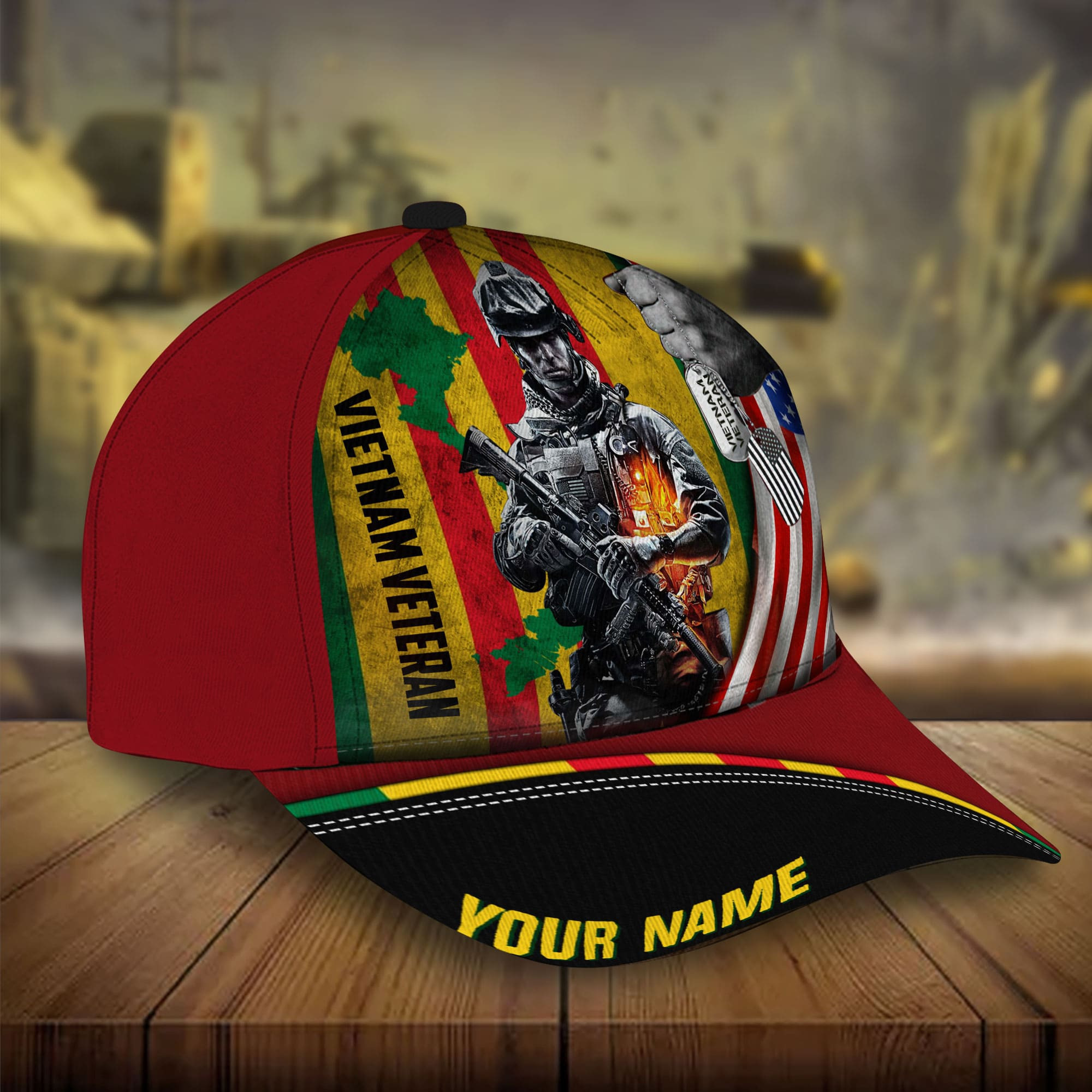 Adeenyc - Premium Vietnam Veteran Warrior 3D Hats Personalized Name Custom Name Trucker Hats Custom Hats Gifts For Men & Women