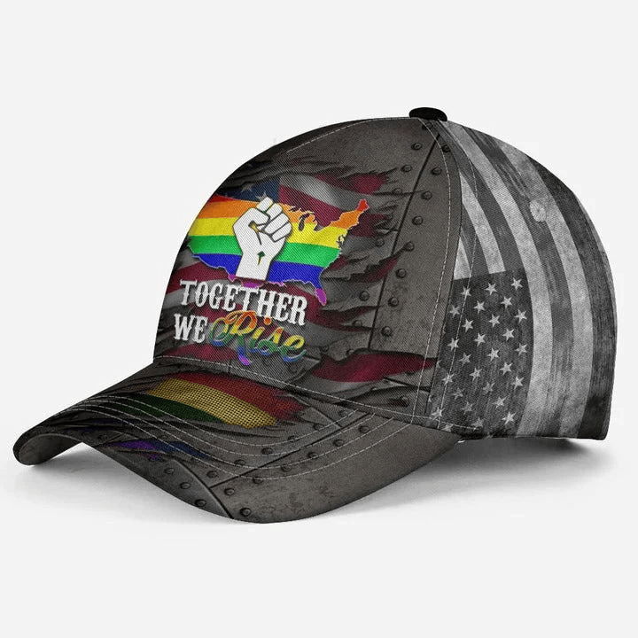 Adeenyc Pride Cap For Gay Man Together We Rise LGBT All Over Printing 3D Baseball Cap Hat, Pride Accessories Trucker Hats Custom Hats Gifts For Men & Women