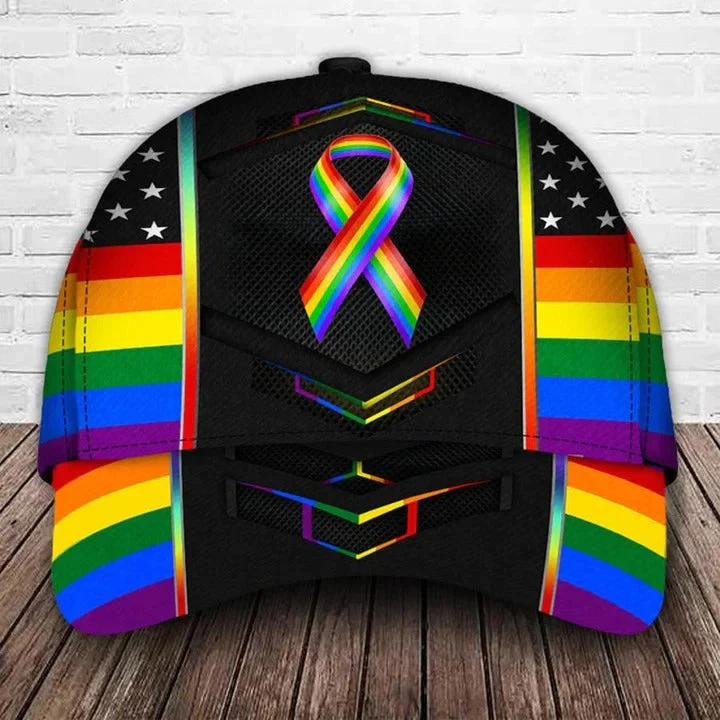 Adeenyc Pride Classic Cap, Being Yourself Ribbon Awareness LGBT 3D Printed Baseball Cap Hat, Lgbt Gifts Trucker Hats Custom Hats Gifts For Men & Women
