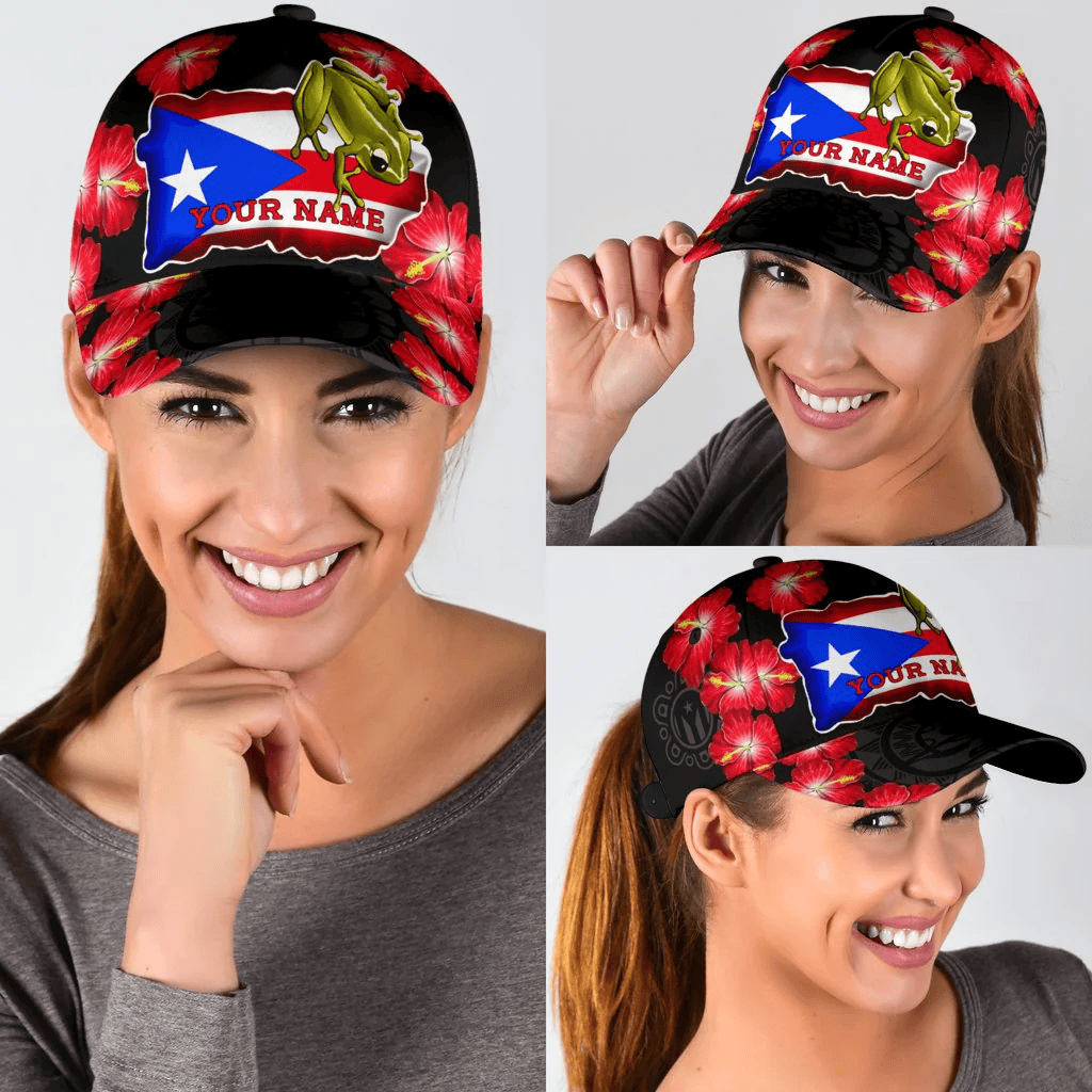 Adeenyc Puerto Rico Baseball Cap With Hibiscus Pattern, Puerto Rico Cap For Men And Women Trucker Hats Custom Hats Gifts For Men & Women