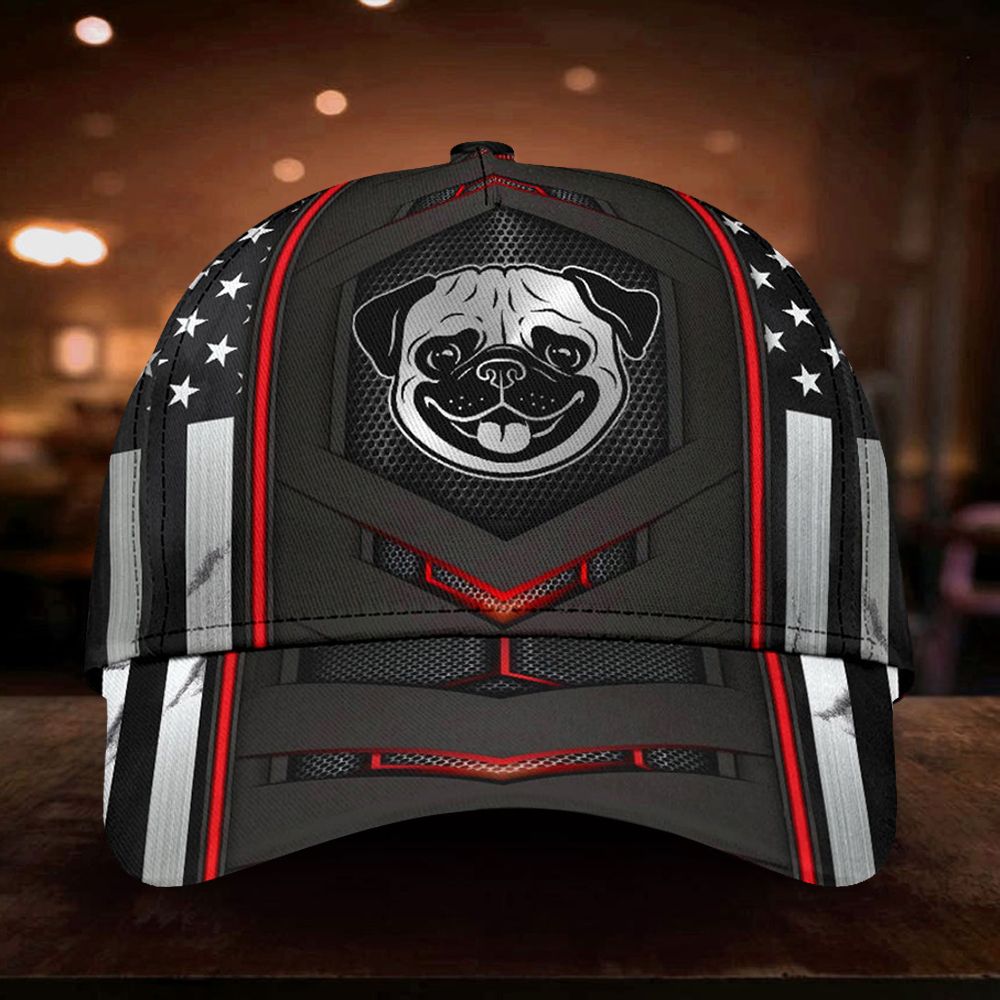 Adeenyc Pug Face American Flag Hat Vintage Cute Dog Pug Merchandise For Owner Gift Ideas Trucker Hats Custom Hats Gifts For Men & Women