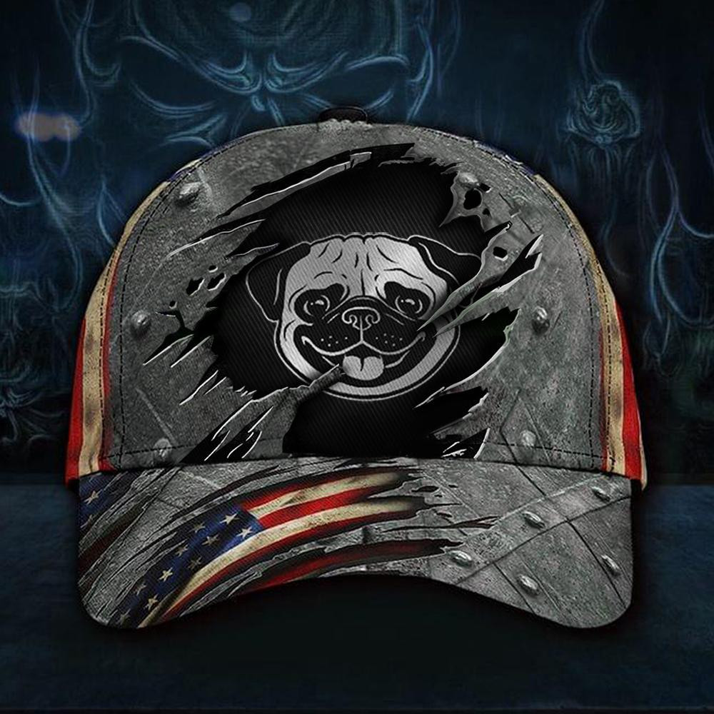 Adeenyc Pug USA Flag Hat Veteran Patriotic 4th Of July Meaning Gifts For Dog Owners Classic Cap Trucker Hats Custom Hats Gifts For Men & Women