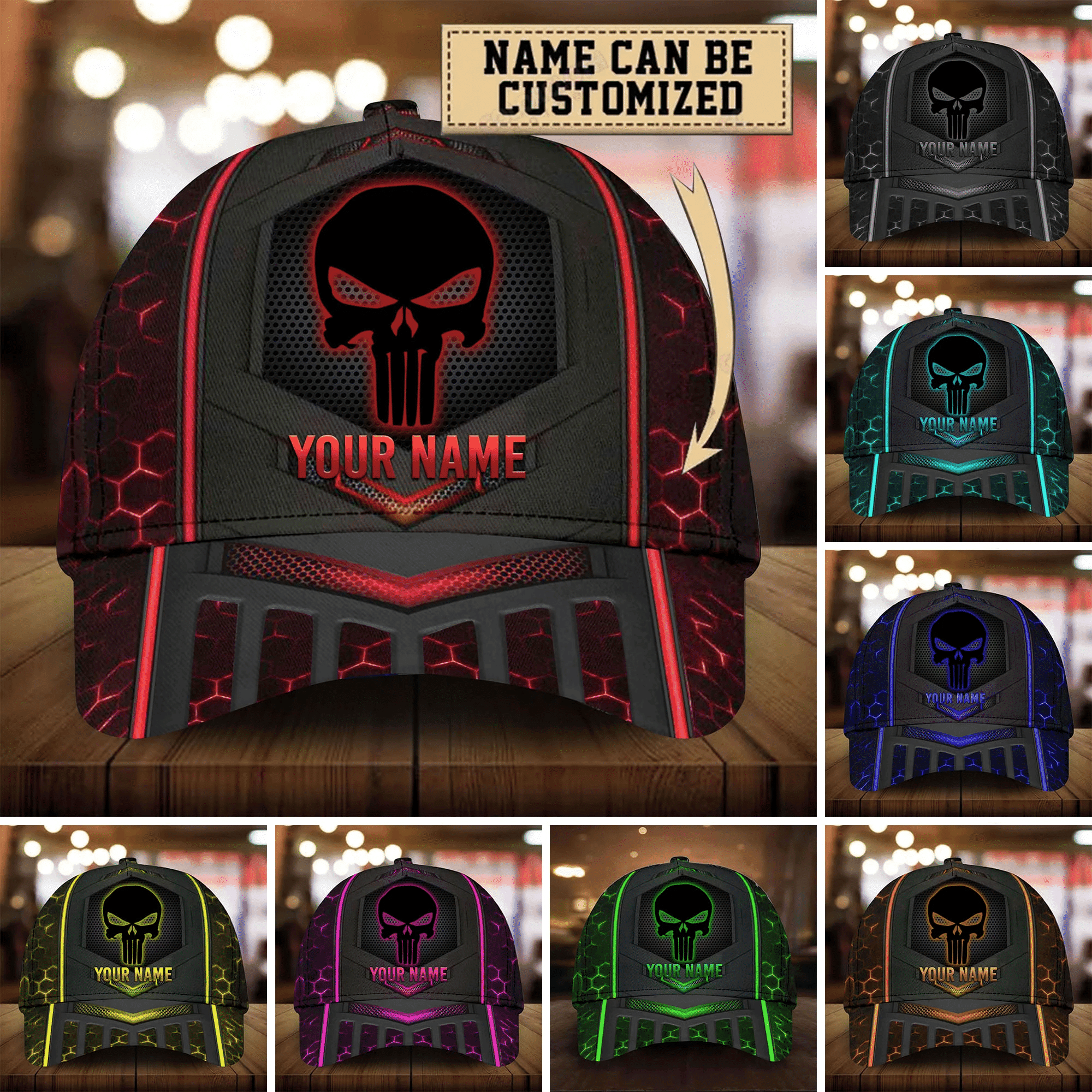 Adeenyc Punisher Skull Cap Multicolored Personalized Trucker Hats Custom Hats Gifts For Men & Women