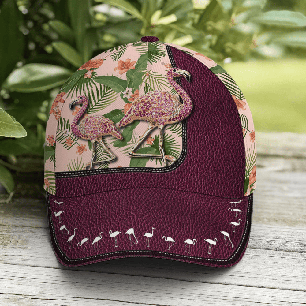 Adeenyc Purple Leather Style Tropical Floral Flamingo Baseball Cap Trucker Hats Custom Hats Gifts For Men & Women