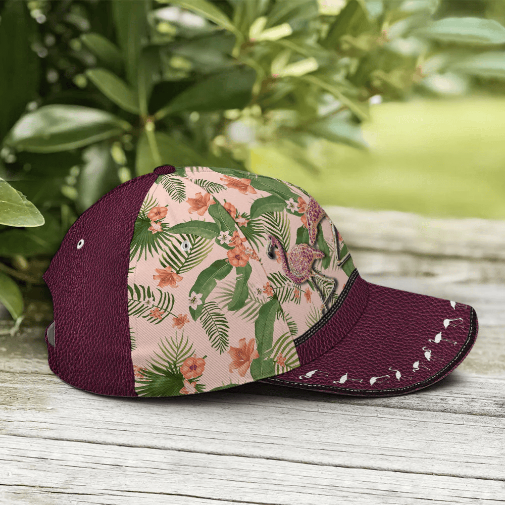 Adeenyc Purple Leather Style Tropical Floral Flamingo Baseball Cap Trucker Hats Custom Hats Gifts For Men & Women