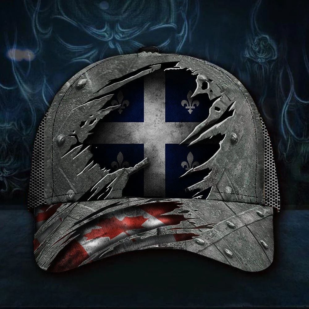 Adeenyc Quebec Canada Flag 3D Hat Vintage Old Retro Classic Cap Gift For Canadian Men Trucker Hats Custom Hats Gifts For Men & Women