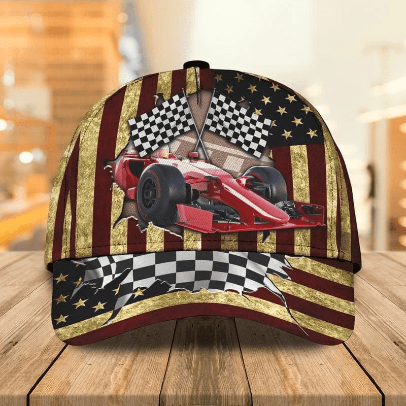 Adeenyc Racing Cap Retro Racing Car Flag All Over Print Hat Trucker Hats Custom Hats Gifts For Men & Women