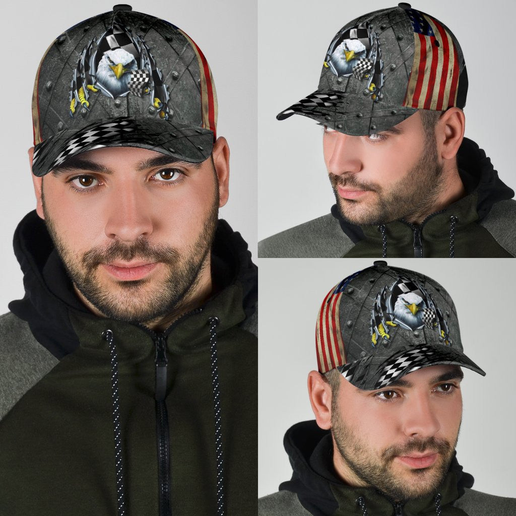 Adeenyc Racing Eagle Crack All Over Print Classic Cap Trucker Hats Custom Hats Gifts For Men & Women