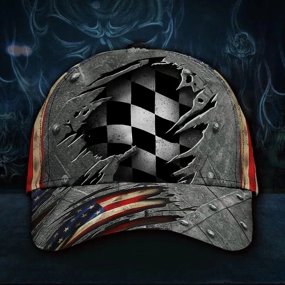 Adeenyc Racing Hat 3D Print Vintage Old Retro Patriotic American Flag Racing Classic Cap Men's Gift Trucker Hats Custom Hats Gifts For Men & Women