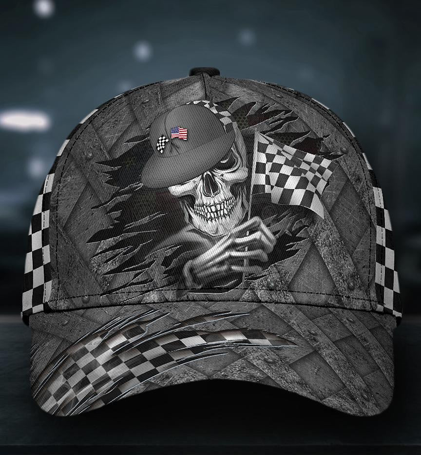 Adeenyc Racing Skull All Over Print Classic Cap Trucker Hats Custom Hats Gifts For Men & Women