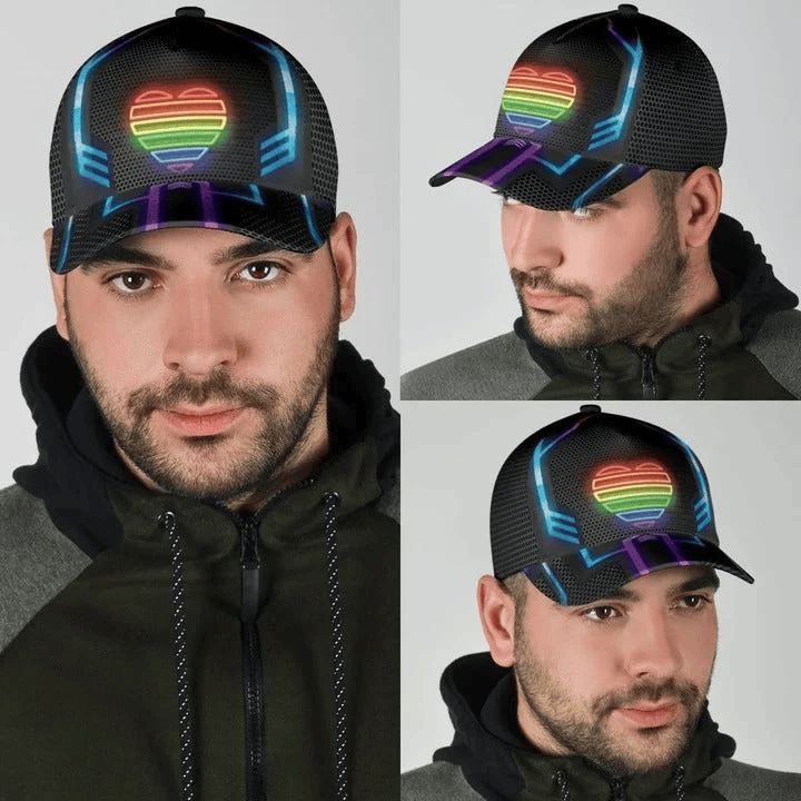 Adeenyc Rainbow Heart Proud Lgbt Baseball Cap, 3D All Over Printing Cap Hat For Gay Couple, Lesbian Accessories Trucker Hats Custom Hats Gifts For Men & Women