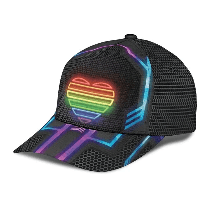 Adeenyc Rainbow Heart Proud Lgbt Baseball Cap, 3D All Over Printing Cap Hat For Gay Couple, Lesbian Accessories Trucker Hats Custom Hats Gifts For Men & Women