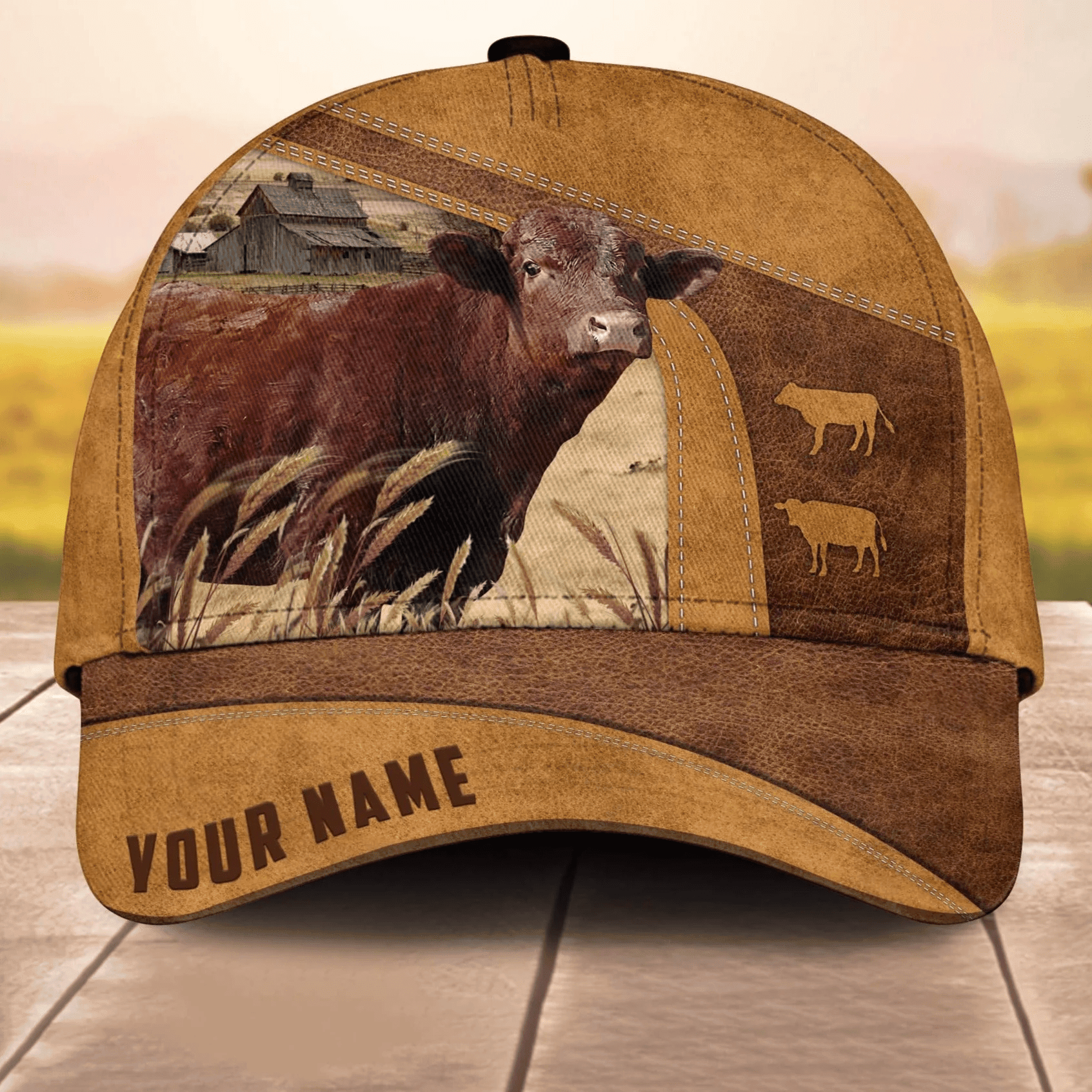 Adeenyc Red Devon Custom Name 3D Cap 3D All Over Print Baseball Cap, Cap For Farm Lovers, Animal Cap, Leather Pattern Cap Trucker Hats Custom Hats Gifts For Men & Women