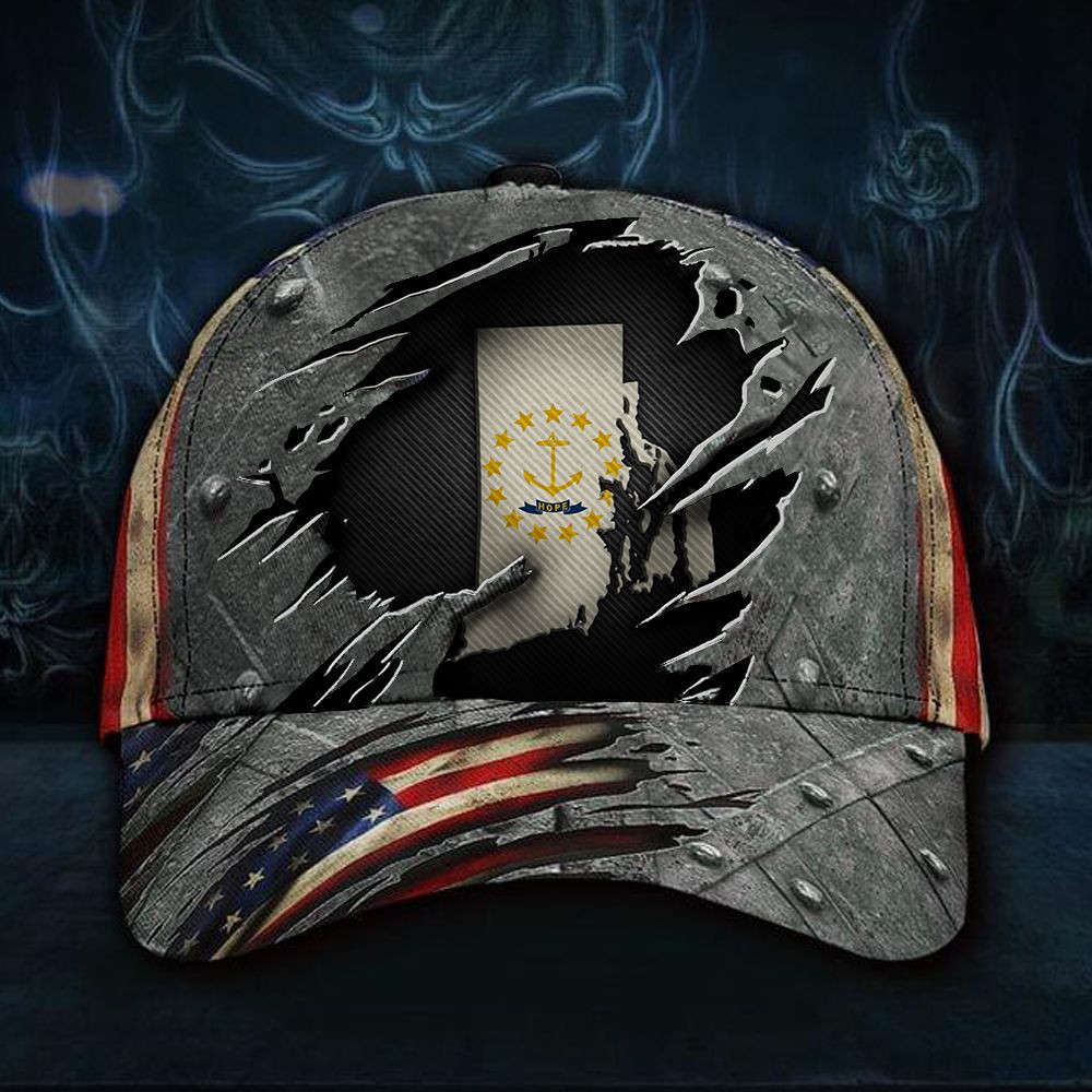 Adeenyc Rhode Island State US Flag Hat Vintage American Flag Trucker Cap Gifts For Patriot Trucker Hats Custom Hats Gifts For Men & Women
