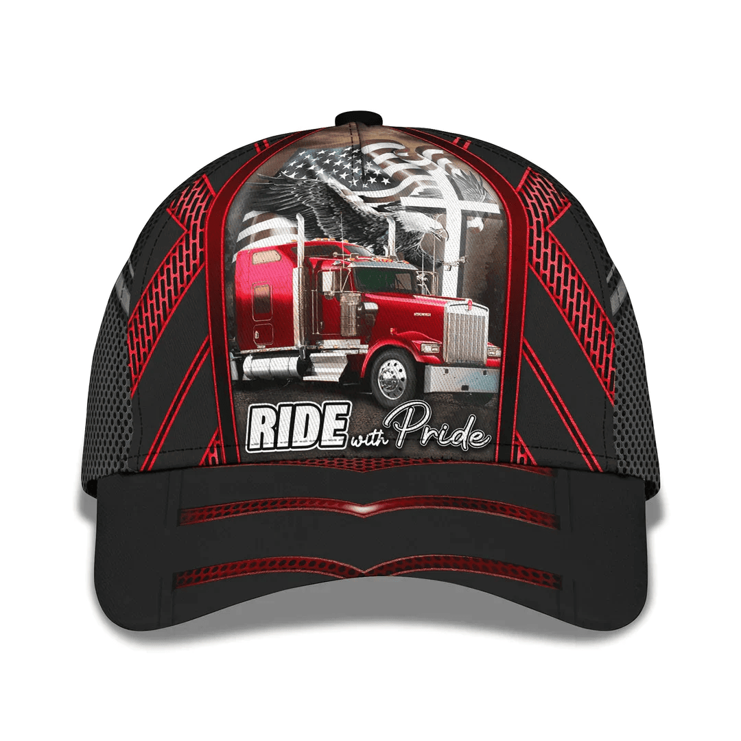 Adeenyc Ride With Pride Red Big Truck Classic Cap Trucker Hats Custom Hats Gifts For Men & Women