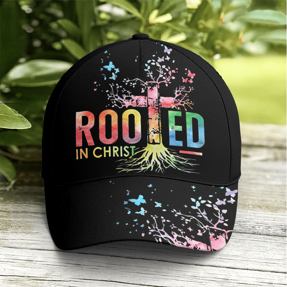 Adeenyc Rooted In Christ Black Baseball Cap All Over Print Trucker Hats Custom Hats Gifts For Men & Women