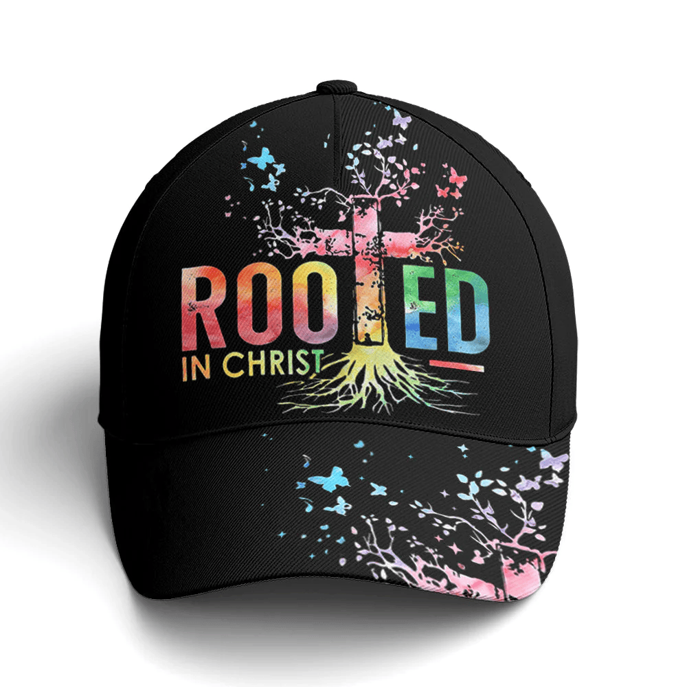 Adeenyc Rooted In Christ Black Baseball Cap All Over Print Trucker Hats Custom Hats Gifts For Men & Women