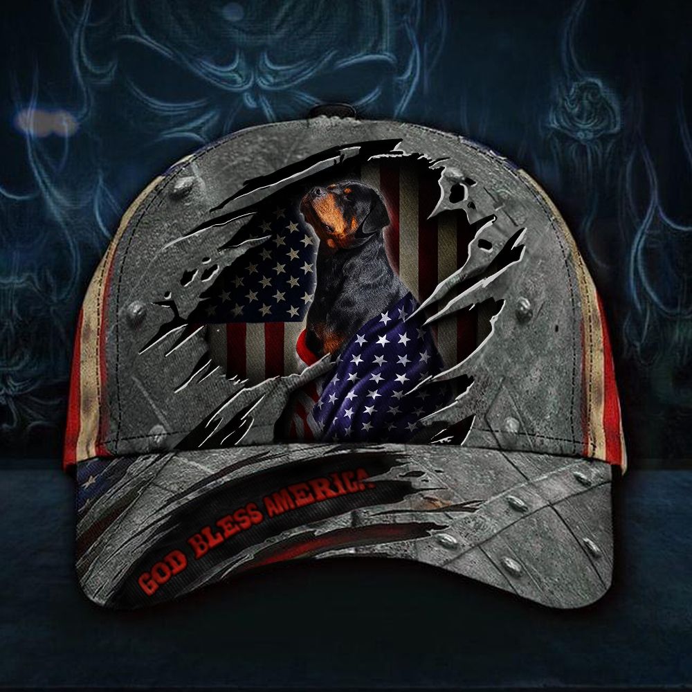 Adeenyc Rottweiler Patriot God Bless America Cap USA Flag Hat Independence Day Dog Owner Gift Trucker Hats Custom Hats Gifts For Men & Women