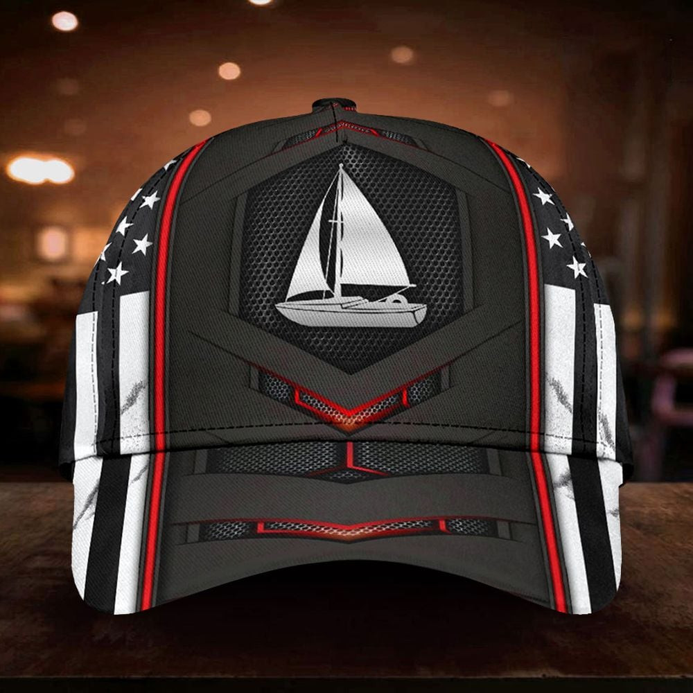 Adeenyc Sailboat American Flag Hat Men's Unique Classic Cap Sailing Gift For Sailor Sailboat Owners Dad Trucker Hats Custom Hats Gifts For Men & Women