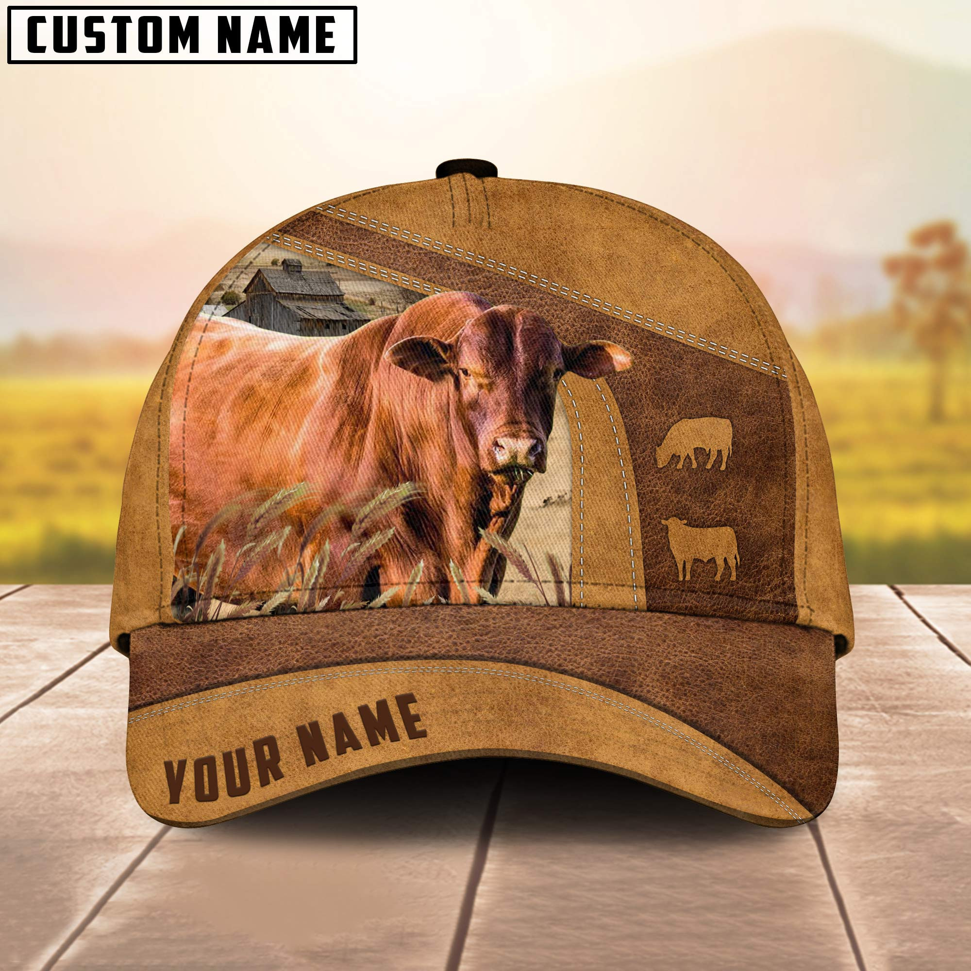 Adeenyc Santa Gertrudis Custom Name 3D Cap 3D All Over Print Baseball Cap, Cap For Farm Lovers, Animal Cap, Leather Pattern Cap Trucker Hats Custom Hats Gifts For Men & Women