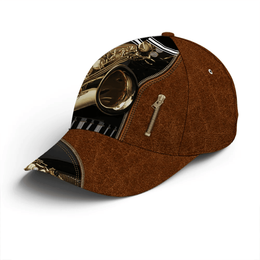 Adeenyc Saxophone Classic Leather Baseball Cap All Over Print Trucker Hats Custom Hats Gifts For Men & Women