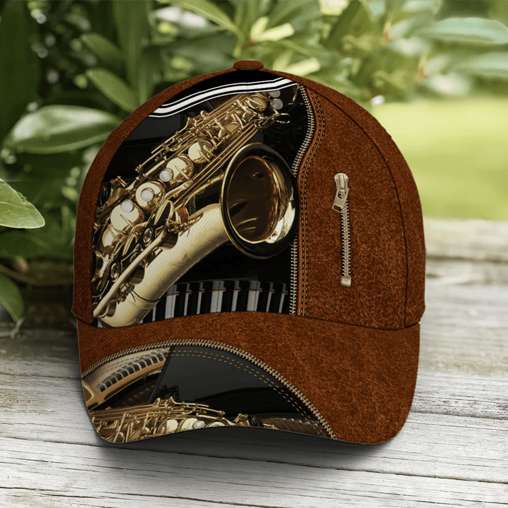 Adeenyc Saxophone Classic Leather Baseball Cap All Over Print Trucker Hats Custom Hats Gifts For Men & Women